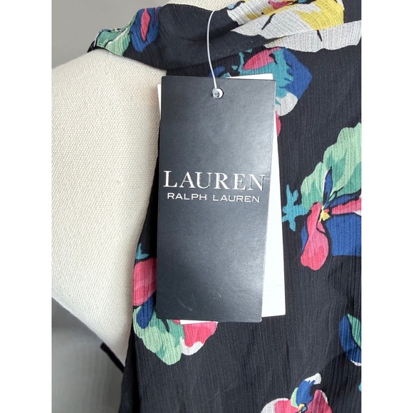 Lauren Ralph Lauren Black Floral Tiered Ruffle Georgette Dress NWT Size 18 - Picture 7 of 11